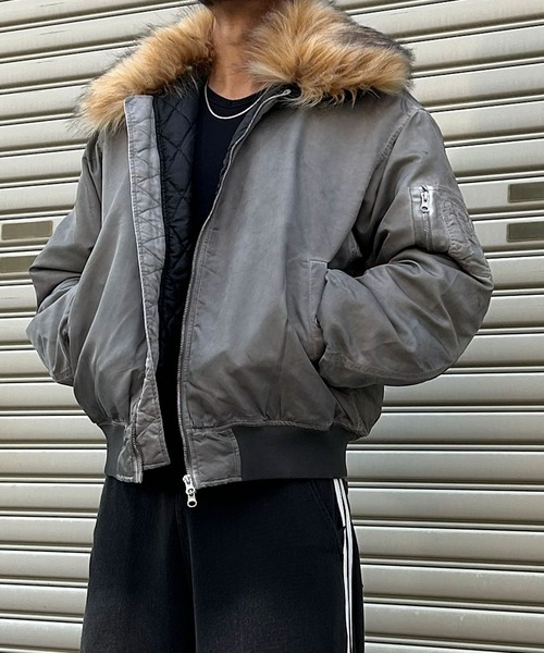 NYS】ヴィンテージ加工 脱着ファー 2WAYフライトジャケット ファー