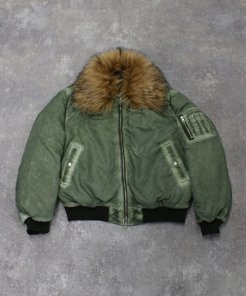 NYLAUS（ナイラス）の「【NYS】ヴィンテージ加工 脱着ファー 2WAYフライトジャケット ファーブルゾン（MA-1・メンズ・グレー/カーキ/ブラック・M/L）」の14枚目の写真