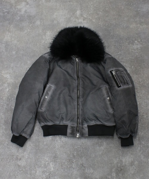 NYLAUS（ナイラス）の「【NYS】ヴィンテージ加工 脱着ファー 2WAYフライトジャケット ファーブルゾン（MA-1・メンズ・グレー/カーキ/ブラック・M/L）」の15枚目の写真