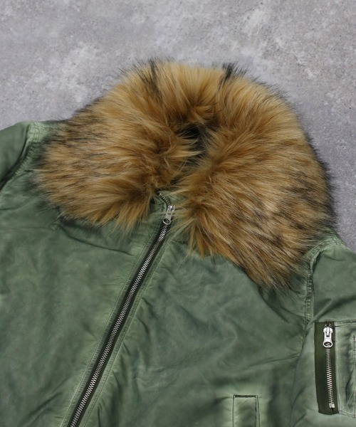 NYLAUS（ナイラス）の「【NYS】ヴィンテージ加工 脱着ファー 2WAYフライトジャケット ファーブルゾン（MA-1・メンズ・グレー/カーキ/ブラック・M/L）」の17枚目の写真