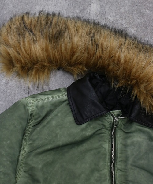 NYLAUS（ナイラス）の「【NYS】ヴィンテージ加工 脱着ファー 2WAYフライトジャケット ファーブルゾン（MA-1・メンズ・グレー/カーキ/ブラック・M/L）」の18枚目の写真