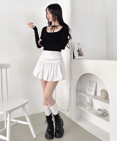 Loueme（ルエム）の「リボンクロップドトップス（Tシャツ/カットソー・レディース・ラベンダー/ブラック/ピンク/ホワイト・FREE）」の8枚目の写真