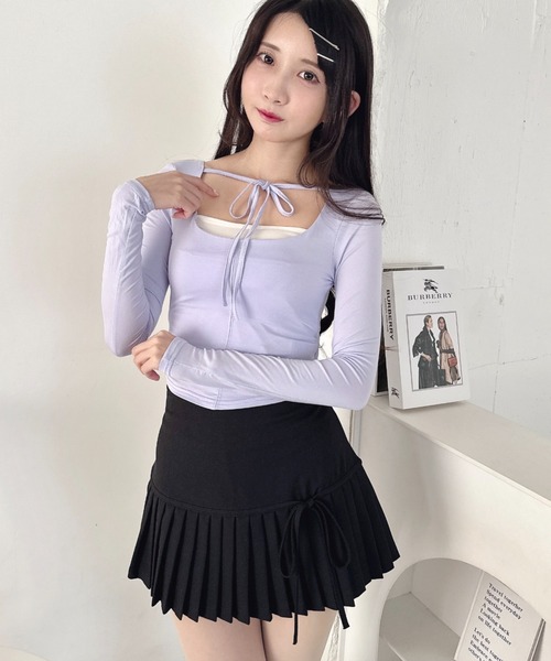Loueme（ルエム）の「リボンクロップドトップス（Tシャツ/カットソー・レディース・ラベンダー/ブラック/ピンク/ホワイト・FREE）」の14枚目の写真