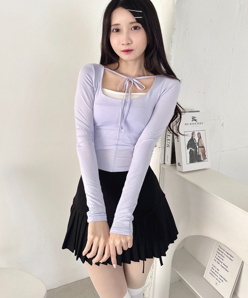Loueme（ルエム）の「リボンクロップドトップス（Tシャツ/カットソー・レディース・ラベンダー/ブラック/ピンク/ホワイト・FREE）」の16枚目の写真