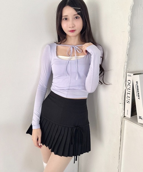 Loueme（ルエム）の「リボンクロップドトップス（Tシャツ/カットソー・レディース・ラベンダー/ブラック/ピンク/ホワイト・FREE）」の15枚目の写真