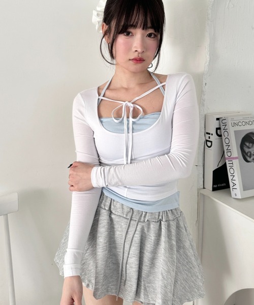 Loueme（ルエム）の「リボンクロップドトップス（Tシャツ/カットソー・レディース・ラベンダー/ブラック/ピンク/ホワイト・FREE）」の18枚目の写真