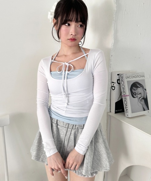 Loueme（ルエム）の「リボンクロップドトップス（Tシャツ/カットソー・レディース・ラベンダー/ブラック/ピンク/ホワイト・FREE）」の19枚目の写真