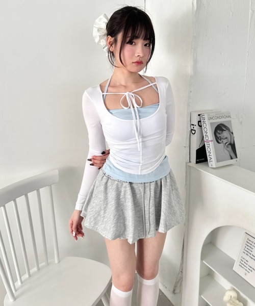 Loueme（ルエム）の「リボンクロップドトップス（Tシャツ/カットソー・レディース・ラベンダー/ブラック/ピンク/ホワイト・FREE）」の20枚目の写真