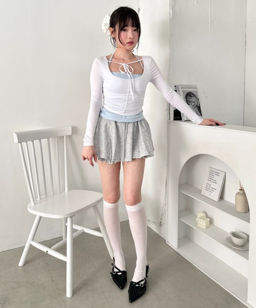Loueme（ルエム）の「リボンクロップドトップス（Tシャツ/カットソー・レディース・ラベンダー/ブラック/ピンク/ホワイト・FREE）」の22枚目の写真
