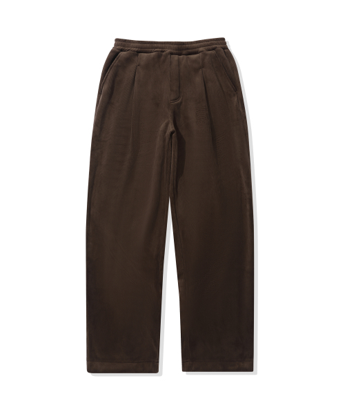 セール】One-Tuck Wide Fleece Corduroy Pants (Brown)（スウェット
