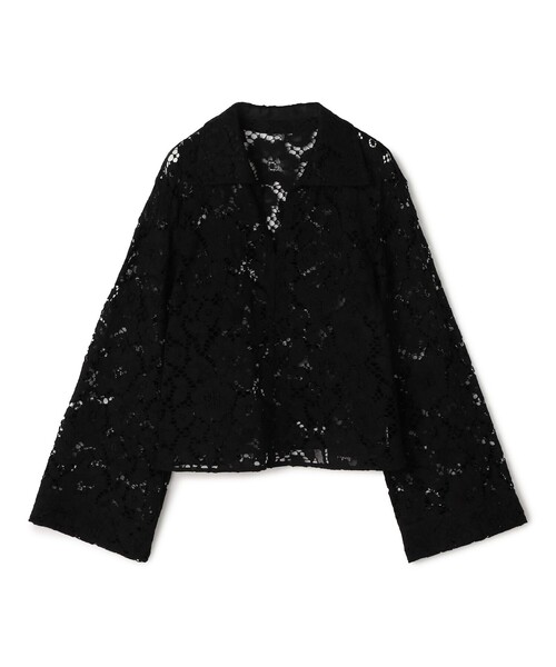 【BALLSEY】ブラックレースシャツ フラワーコードレース スキッパーブラウス（シャツ/ブラウス