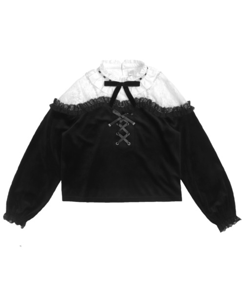 Secret Honey（シークレットハニー）の「パールストラップドッキングビスチェトップス（Tシャツ/カットソー・レディース・ブラック/オフホワイト・MEDIUM）」の2枚目の写真