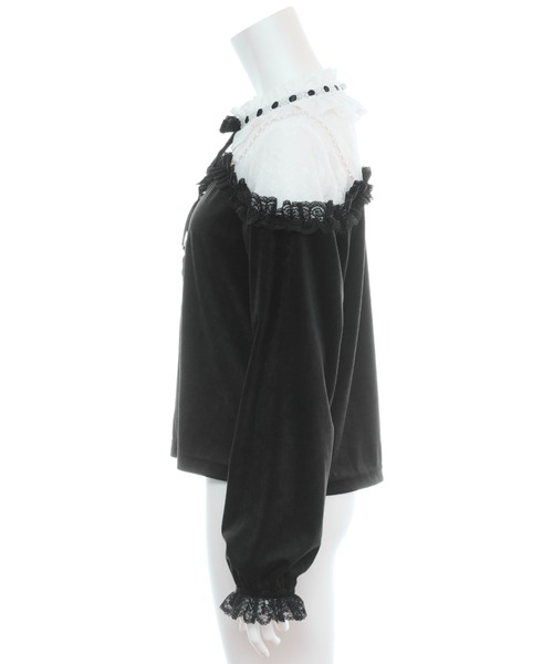 Secret Honey（シークレットハニー）の「パールストラップドッキングビスチェトップス（Tシャツ/カットソー・レディース・ブラック/オフホワイト・MEDIUM）」の6枚目の写真