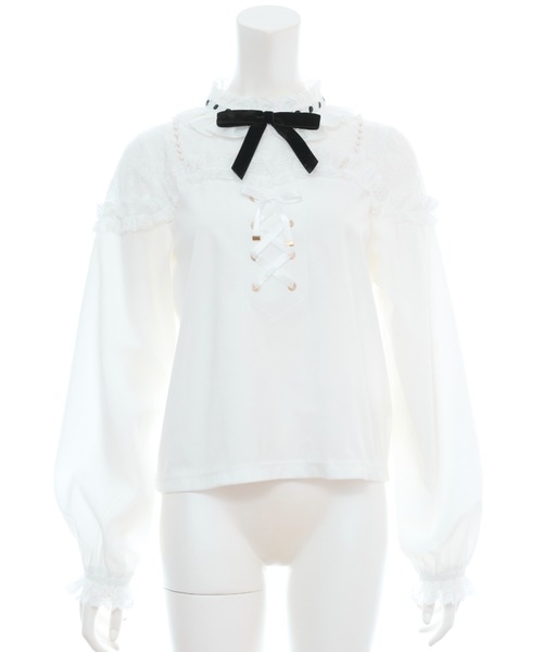 Secret Honey（シークレットハニー）の「パールストラップドッキングビスチェトップス（Tシャツ/カットソー・レディース・ブラック/オフホワイト・MEDIUM）」の5枚目の写真