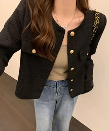 yuue' ( wear )（ユーイ）の「オフィス、プライベート、オケージョンにも◎ノーカラーツイードショートジャケット（その他アウター）」