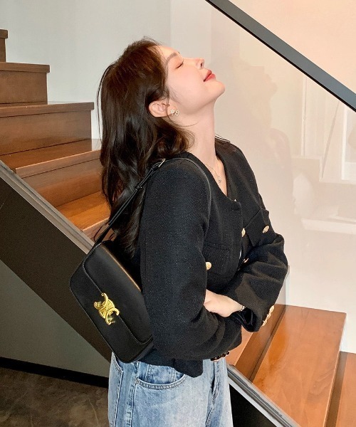 yuue' ( wear )(ユーイ)の「オフィス、プライベート、オケージョンにも◎ノーカラーツイードショートジャケット(その他アウター・レディース・ホワイト/ブラック・FREE)」の21枚目の写真