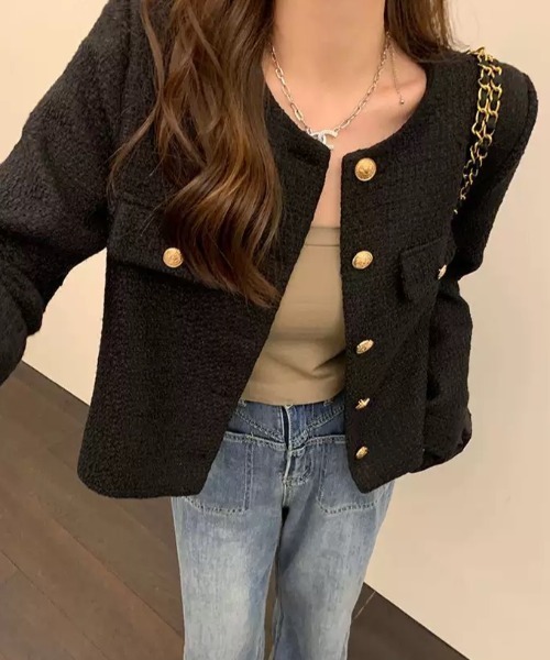 yuue' ( wear )(ユーイ)の「オフィス、プライベート、オケージョンにも◎ノーカラーツイードショートジャケット(その他アウター・レディース・ホワイト/ブラック・FREE)」の15枚目の写真