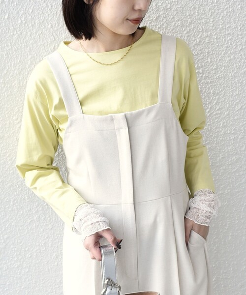 SHIPS Colors(シップス カラーズ)の「SHIPS Colors:〈手洗い可能〉レース 切替スリーブ カットソー◇(Tシャツ/カットソー・レディース・オフホワイト/ブラック/クリーム・ONE SIZE)」の3枚目の写真