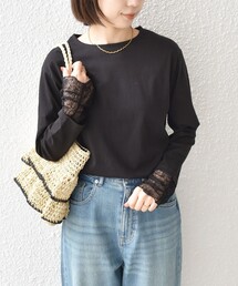 【WEB限定】〈手洗い可能〉レース 切替スリーブ カットソー◇