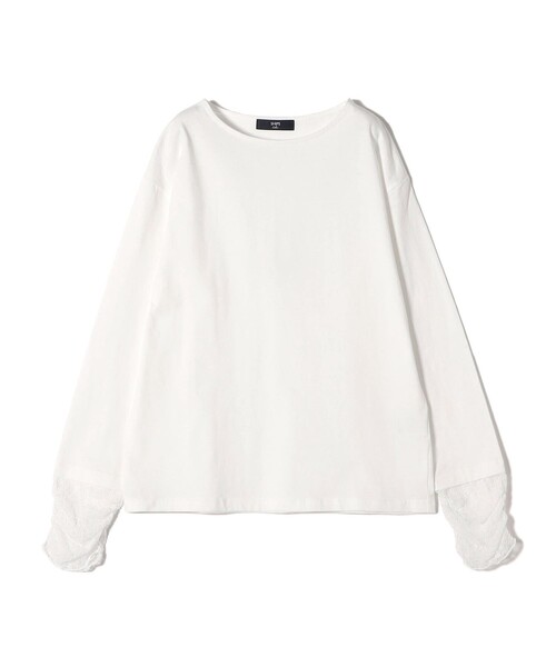 SHIPS Colors(シップス カラーズ)の「SHIPS Colors:〈手洗い可能〉レース 切替スリーブ カットソー◇(Tシャツ/カットソー・レディース・オフホワイト/ブラック/クリーム・ONE SIZE)」の4枚目の写真