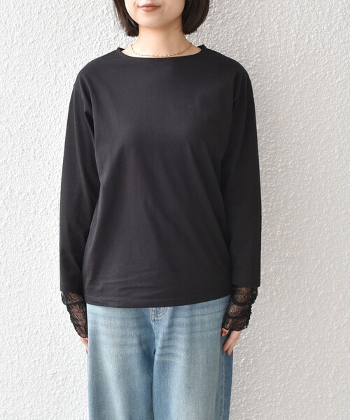 SHIPS Colors(シップス カラーズ)の「SHIPS Colors:〈手洗い可能〉レース 切替スリーブ カットソー◇(Tシャツ/カットソー・レディース・オフホワイト/ブラック/クリーム・ONE SIZE)」の14枚目の写真