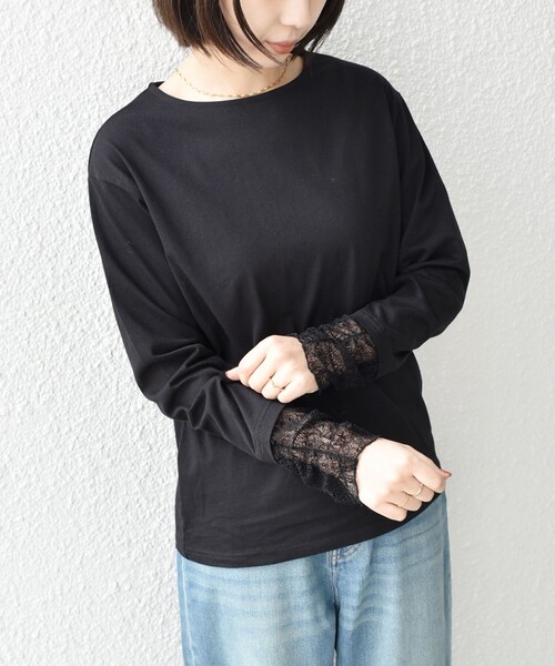 SHIPS Colors(シップス カラーズ)の「SHIPS Colors:〈手洗い可能〉レース 切替スリーブ カットソー◇(Tシャツ/カットソー・レディース・オフホワイト/ブラック/クリーム・ONE SIZE)」の18枚目の写真