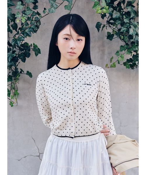 LILY BROWN(リリーブラウン)の「カラートリムニットカーディガン(カーディガン/ボレロ・レディース・グレー/ブルー/ドット/ピンク・F)」の1枚目の写真