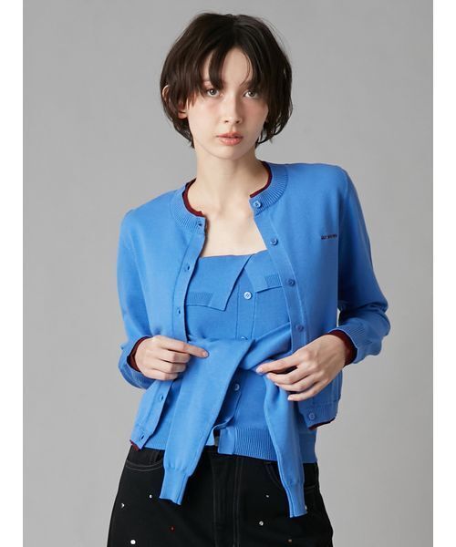 LILY BROWN(リリーブラウン)の「カラートリムニットカーディガン(カーディガン/ボレロ・レディース・グレー/ブルー/ドット/ピンク・F)」の3枚目の写真