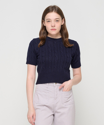 ROIDESROIS（ロワデロワ）の「ケーブル編み半袖クロップニット（ネイビー）（ニット/セーター）」