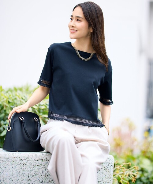 自由区(ジユウク)の「コンパクトハイゲージフリンジ Tシャツ(Tシャツ/カットソー・レディース・アイボリー系/カーキ系/ブラック系・40/38)」の6枚目の写真