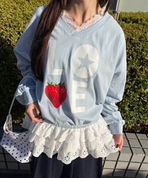 WC | イチゴレースヘムビッグロンT(Tシャツ/カットソー)