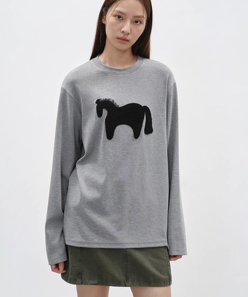 EIGHTHMONTH(エイスマンス)の「ホースモチーフトップス EM26s031【EIGHTHMONTH】(Tシャツ/カットソー・レディース・アイボリー/グレー・S/M)」の1枚目の写真
