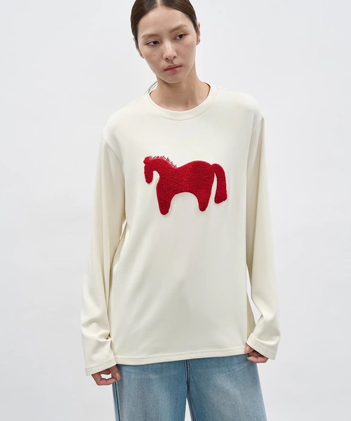 EIGHTHMONTH(エイスマンス)の「ホースモチーフトップス EM26s031【EIGHTHMONTH】(Tシャツ/カットソー・レディース・アイボリー/グレー・S/M)」の3枚目の写真