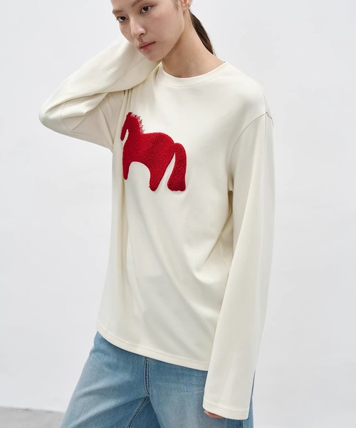 EIGHTHMONTH(エイスマンス)の「ホースモチーフトップス EM26s031【EIGHTHMONTH】(Tシャツ/カットソー・レディース・アイボリー/グレー・S/M)」の5枚目の写真