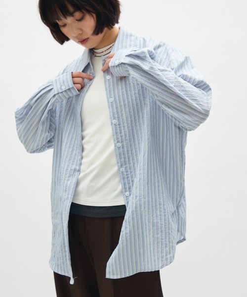 セール】sheer stripe over shirt / シアーストライプオーバーシャツ