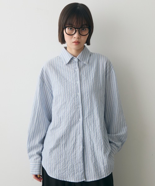 full/fill.(フルフィル)の「sheer stripe over shirt / シアーストライプオーバーシャツ(シャツ/ブラウス・レディース・ブルー/ホワイト・FREE)」の9枚目の写真