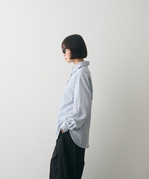 full/fill.(フルフィル)の「sheer stripe over shirt / シアーストライプオーバーシャツ(シャツ/ブラウス・レディース・ブルー/ホワイト・FREE)」の18枚目の写真