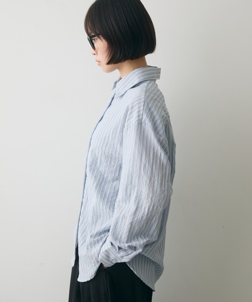 full/fill.(フルフィル)の「sheer stripe over shirt / シアーストライプオーバーシャツ(シャツ/ブラウス・レディース・ブルー/ホワイト・FREE)」の10枚目の写真