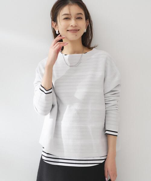 UNTITLED（アンタイトル）の「【ゆったり/洗える】クロップドニットプルオーバー（ニット/セーター・レディース・ホワイト/ライトグレー/ブルー/ホワイト系3/ネイビー系2・00/02/04/48/44）」の3枚目の写真