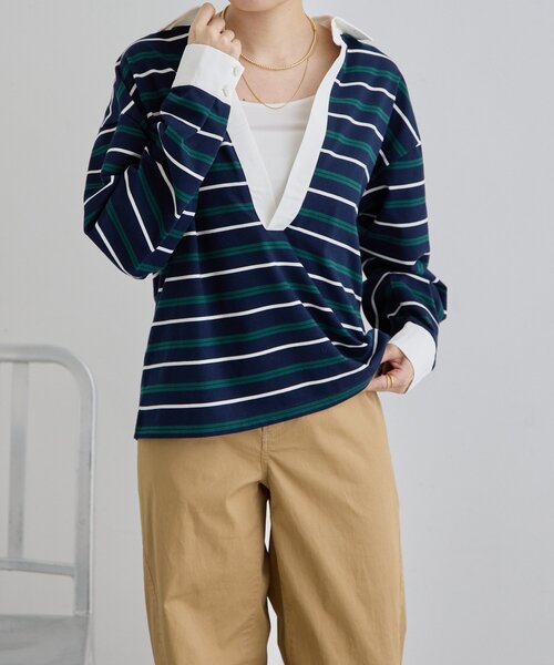 ear PAPILLONNER（イアパピヨネ）の「ボーダーポロシャツ【SUM1 STYLE