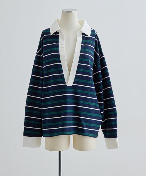 ear PAPILLONNER（イアパピヨネ）の「ボーダーポロシャツ【SUM1 STYLE