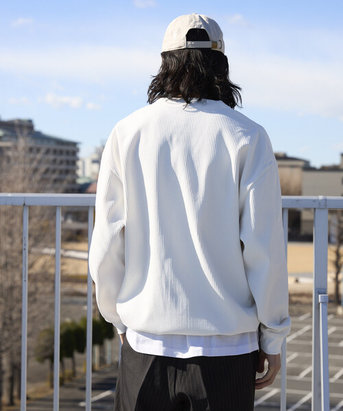 Firsthand（ファーストハンド）の「Firsthand/ファーストハンド サイドポケット スピンドル テック サーマル カーディガン / ビッグシルエット / 長袖（カーディガン/ボレロ・メンズ・ホワイト/チャコールグレー/ブルーグレー/ブラック・LARGE/MEDIUM）」の10枚目の写真