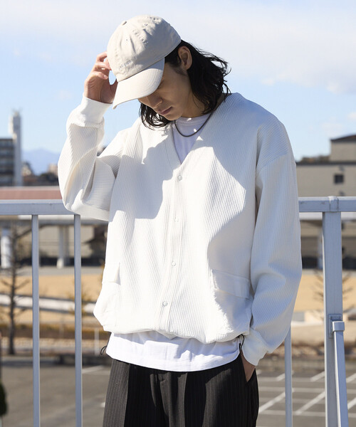 Firsthand（ファーストハンド）の「Firsthand/ファーストハンド サイドポケット スピンドル テック サーマル カーディガン / ビッグシルエット / 長袖（カーディガン/ボレロ・メンズ・ホワイト/チャコールグレー/ブルーグレー/ブラック・LARGE/MEDIUM）」の14枚目の写真