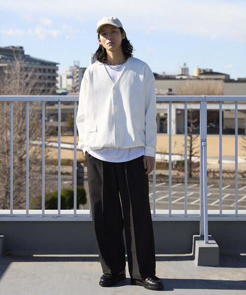 Firsthand（ファーストハンド）の「Firsthand/ファーストハンド サイドポケット スピンドル テック サーマル カーディガン / ビッグシルエット / 長袖（カーディガン/ボレロ・メンズ・ホワイト/チャコールグレー/ブルーグレー/ブラック・LARGE/MEDIUM）」の16枚目の写真