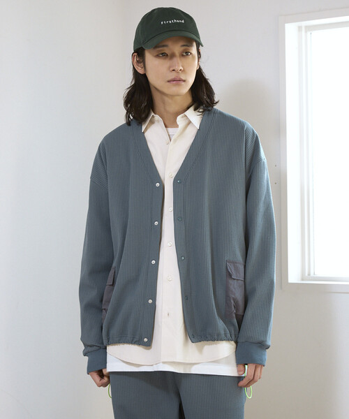 Firsthand（ファーストハンド）の「Firsthand/ファーストハンド サイドポケット スピンドル テック サーマル カーディガン / ビッグシルエット / 長袖（カーディガン/ボレロ・メンズ・ホワイト/チャコールグレー/ブルーグレー/ブラック・LARGE/MEDIUM）」の20枚目の写真