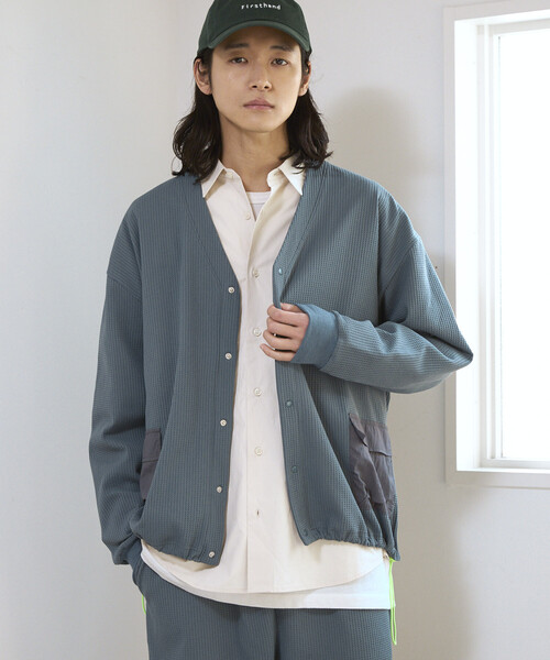 Firsthand（ファーストハンド）の「Firsthand/ファーストハンド サイドポケット スピンドル テック サーマル カーディガン / ビッグシルエット / 長袖（カーディガン/ボレロ・メンズ・ホワイト/チャコールグレー/ブルーグレー/ブラック・LARGE/MEDIUM）」の21枚目の写真