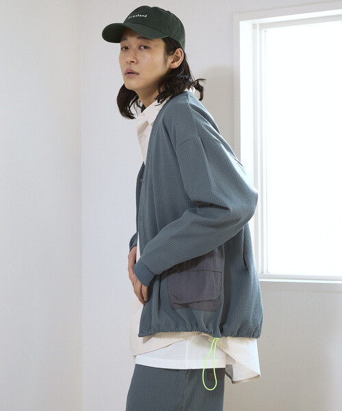 Firsthand（ファーストハンド）の「Firsthand/ファーストハンド サイドポケット スピンドル テック サーマル カーディガン / ビッグシルエット / 長袖（カーディガン/ボレロ・メンズ・ホワイト/チャコールグレー/ブルーグレー/ブラック・LARGE/MEDIUM）」の22枚目の写真