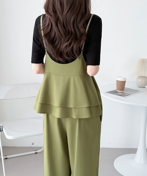 ABITOKYO（アビトーキョー）の「バックフリルVネックオーバーオールサロペットパンツ（サロペット/オーバーオール・レディース・カーキ/ブラック・FREE）」の3枚目の写真