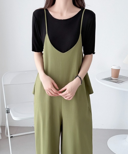 ABITOKYO（アビトーキョー）の「バックフリルVネックオーバーオールサロペットパンツ（サロペット/オーバーオール・レディース・カーキ/ブラック・FREE）」の8枚目の写真