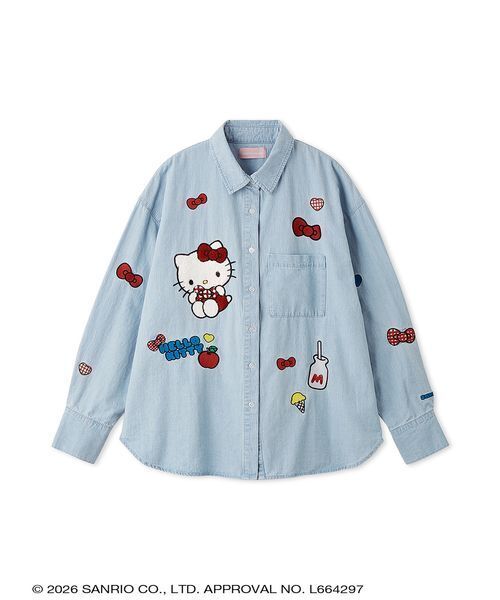 サンリオハウス　ハローキティ　サガラ刺繍　デニムシャツ　ワッペン サガラ刺繍ワッペンオーバーデニムシャツ（シャツ/ブラウス）｜sanrio
